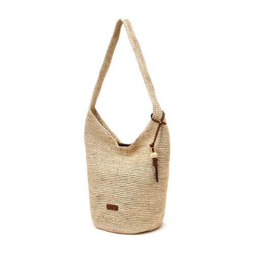 HIBA6E832I2 Beige Logo Patch Raffia 单肩包