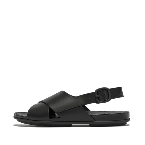 Women GRACIE LEATHER CRISSCROSS BACK-STRAP SANDALS All Black