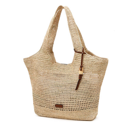 HIBA6E831I2 Beige Logo Patch Raffia 单肩包