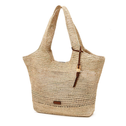 HIBA6E831I2 Beige Logo Patch Raffia 单肩包