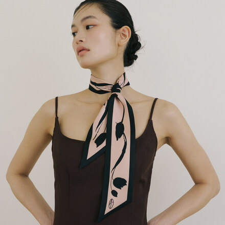 Bloom Long Twilly Silk Scarf - Rose 绽放长款细丝巾 - 玫瑰色