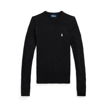 CABLE-KNIT 棉质圆领毛衣 _ POLO BLACK/WHITE