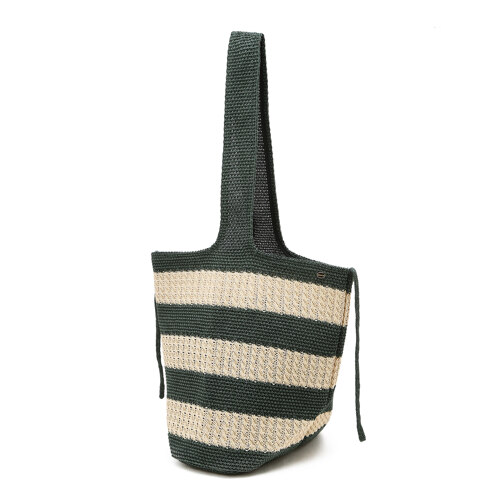HIBA6E803E2 Green Stripe Raffia 单肩包