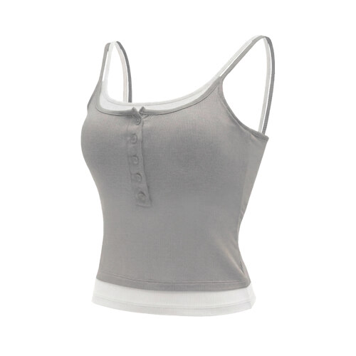 Everyday Bratop Henley Neck Layered Cami_Gray & White