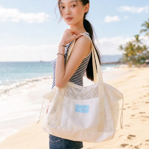 선셋 라이트 메쉬 비치 토트백