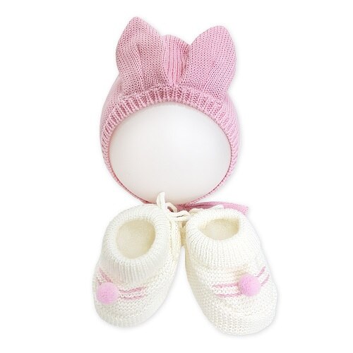 韩际新世界网上免税店-MINKELEPANG-BABY ETC-针织帽子针织鞋套装_粉色