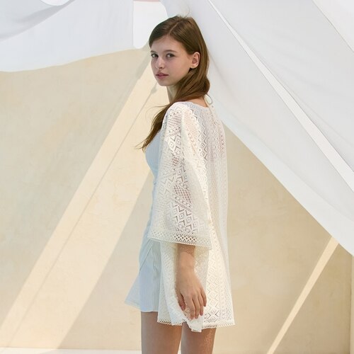 BELLE PUNCHED CROCHET ROBE COVER-UP IVORY