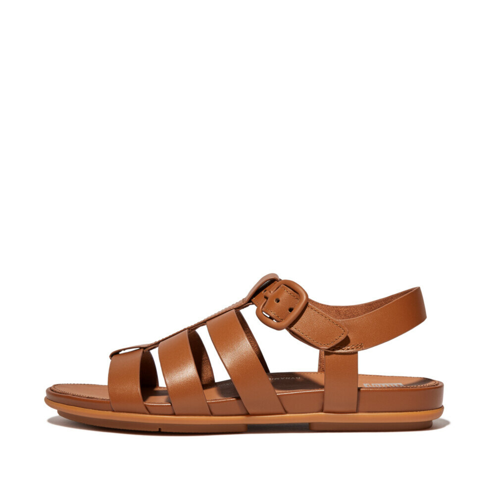 Women GRACIE RUBBER-BUCKLE LEATHER FISHERMAN SANDALS Light Tan