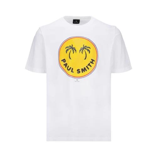 MENS REG FIT SS T SHIRT PALM TREES_WHITE