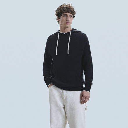 (Uni)Contrast piping Cashmere Hoodie