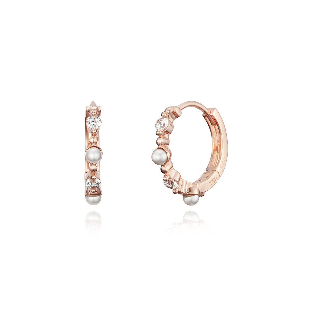 SILVER PEARL CUBIC HOOP EARRING - HAESOO.L - 手表/首饰