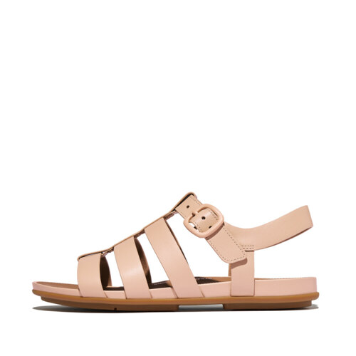 Women GRACIE RUBBER-BUCKLE LEATHER FISHERMAN SANDALS Sandy Beige