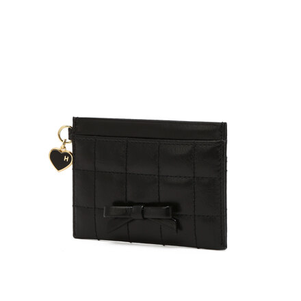 Black Crinkle Quilted Ribbon Cow Leather Card Slot 卡夹