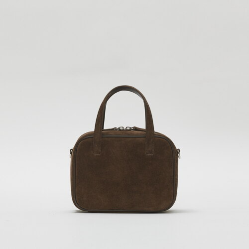 Mini Tin square tote bag Suede chestnut