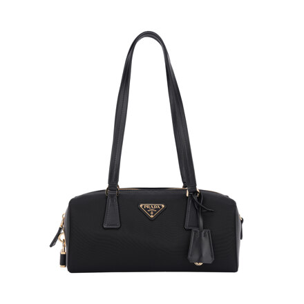 RE-NYLON AND LEATHER MEDIUM TOP-HANDLE BAG WITH PADLOCK