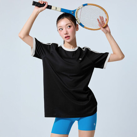 XFL1QS1103 트랙라인 메쉬 루즈핏 티셔츠 블랙