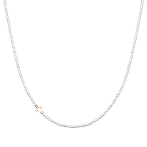 CLOVIA 14K Rose Gold Crystal Pearl Bead Necklace 2mm JJCLNI5B6201R4420