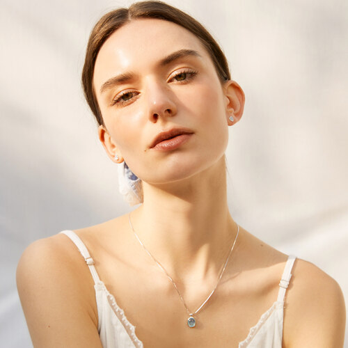 [Sana 同款] Aqua Blue Love 925 Silver Necklace 项链
