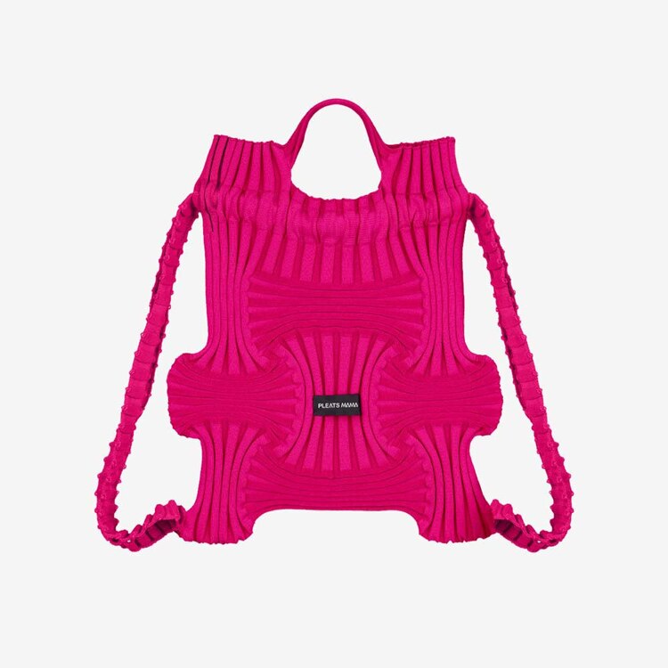 韩际新世界网上免税店-PLEATSMAMA-休闲箱包-Knit Pleats Bow Backpack Pink 双肩包