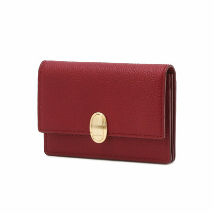 [TATE] Red Leather Oval-Decorated Accordion Card Wallet