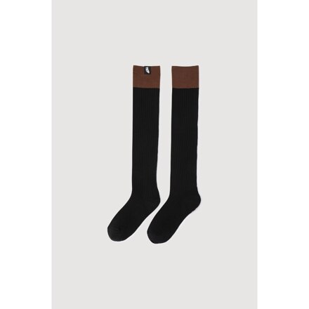 Color-Block Ribbed Knee-High Socks (Black)
