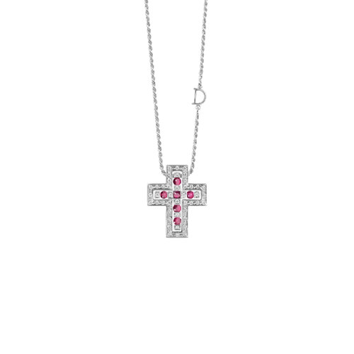 BELLE EPOQUE_CROSS NECKLACE DIAS RUBIES 23x19 MM