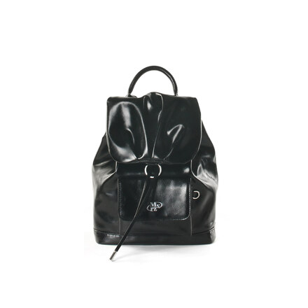 Leather shirring mini Flap backpack_Black
