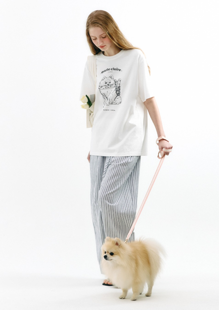 Marie博美犬印花T恤 #白色