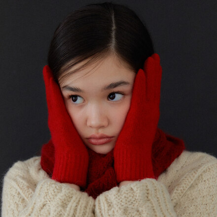 oval point wool knit gloves_red (手套)