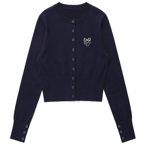 BUTTON SLIM CARDIGAN NAVY FREE