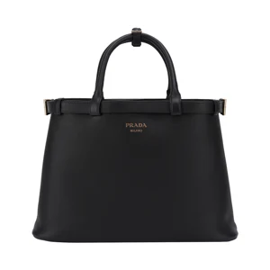 PRADA BUCKLE MEDIUM LEATHER HANDBAG WITH DOUBLE BELT