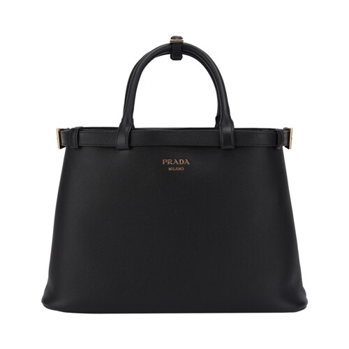 PRADA BUCKLE MEDIUM LEATHER HANDBAG WITH DOUBLE BELT