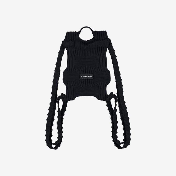 韩际新世界网上免税店-PLEATSMAMA-休闲箱包-Knit Pleats Mini Bow Backpack Black 双肩包