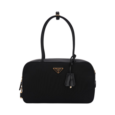 RE-NYLON AND LEATHER MEDIUM TOP-HANDLE BAG WITH PADLOCK