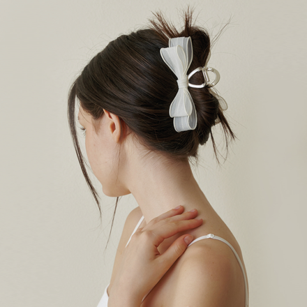 romantic double ribbon silver claw - cream