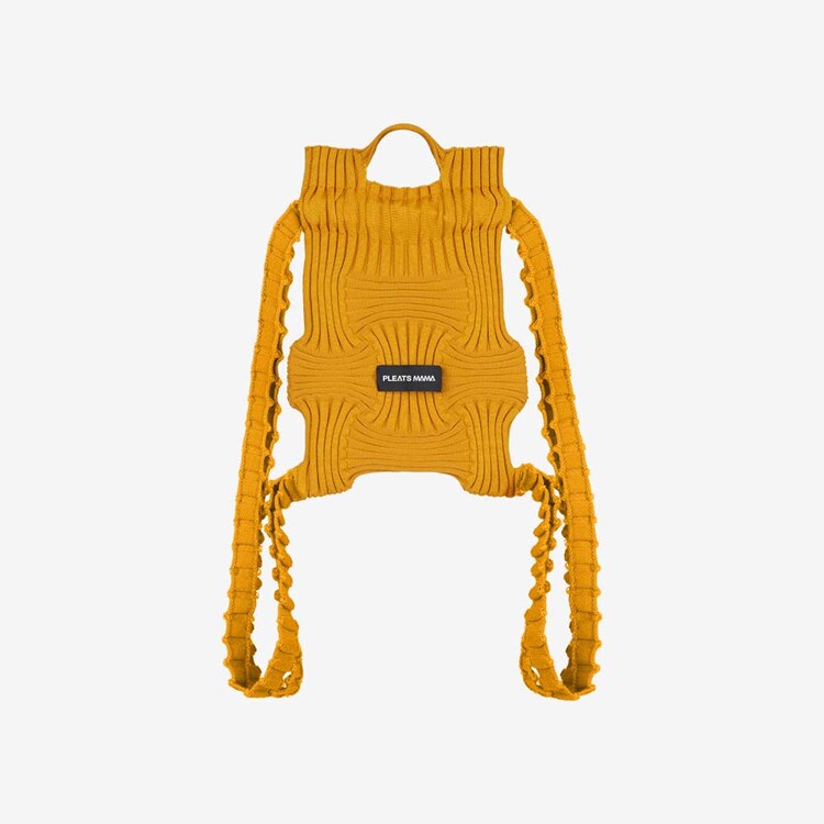 韩际新世界网上免税店-PLEATSMAMA-休闲箱包-Knit Pleats Mini Bow Backpack Mustard 双肩包