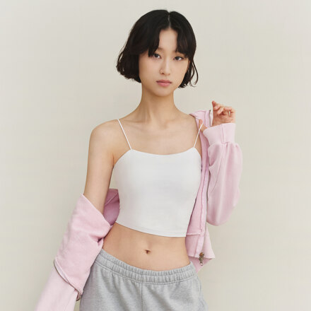 모달 코튼 캡내장 크롭 얇은 끈 나시_화이트