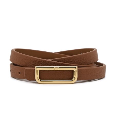 Brown Gold D-Buckle Cowhide Leather Women's Belt