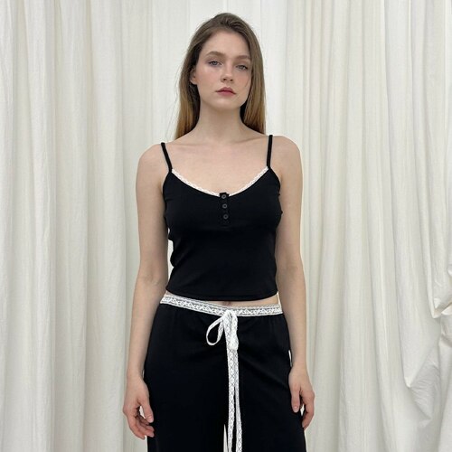 BUTTON LACE SLEEVELESS/ BLACK