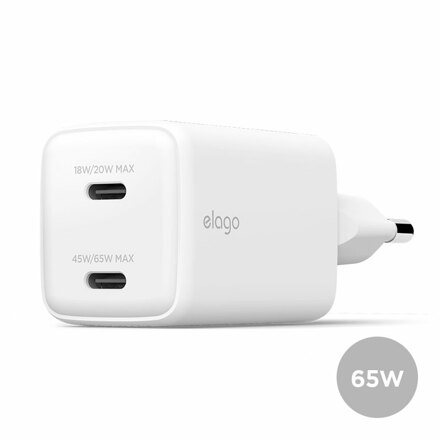 Elago 65W PD PPS USB Type-C 快速充电双适配器 - 白色