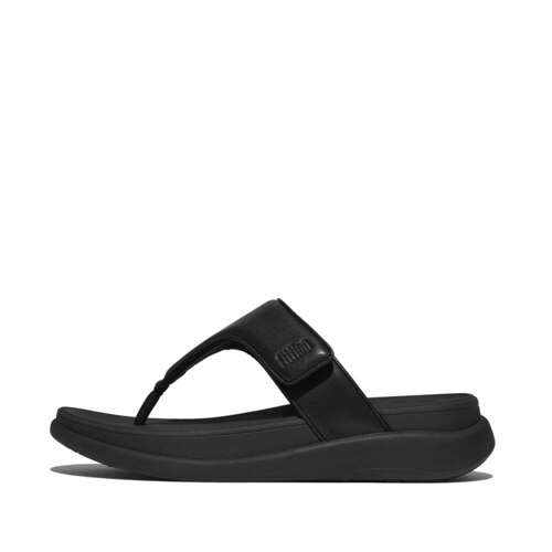 Women F-MODE GO ADJUSTABLE FLATFORM TOE-POST SANDALS All Black