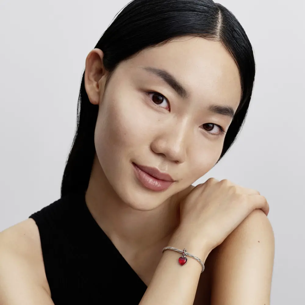 신세계인터넷면세점-판도라-bracelet-레드 무라노 글라스 하트 더블 댕글 참