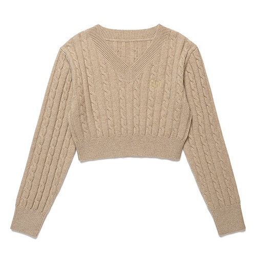 韩际新世界网上免税店-ROLAROLA-GIRLS-V NECK CABLE KNIT GRAY FREE