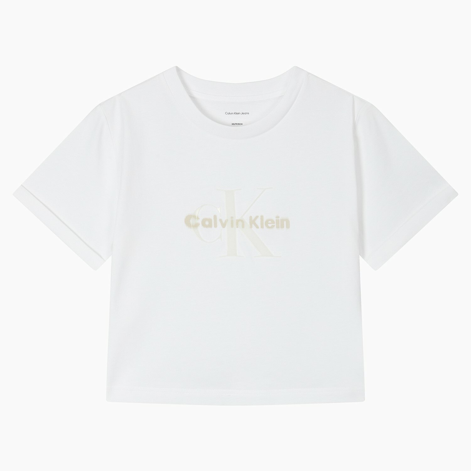 여성 리퀴드 CK 크롭 반팔 티셔츠_BRILLIANT WHITE
