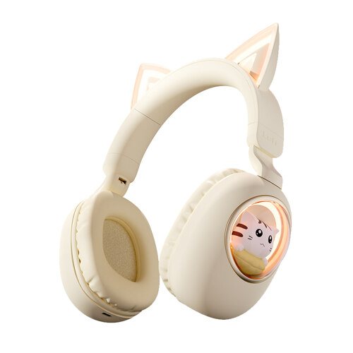 韩际新世界网上免税店-DRGO-EARPHONE_HEADPHONE-猫耳朵卡通蓝牙LED儿童耳机(卡其色)