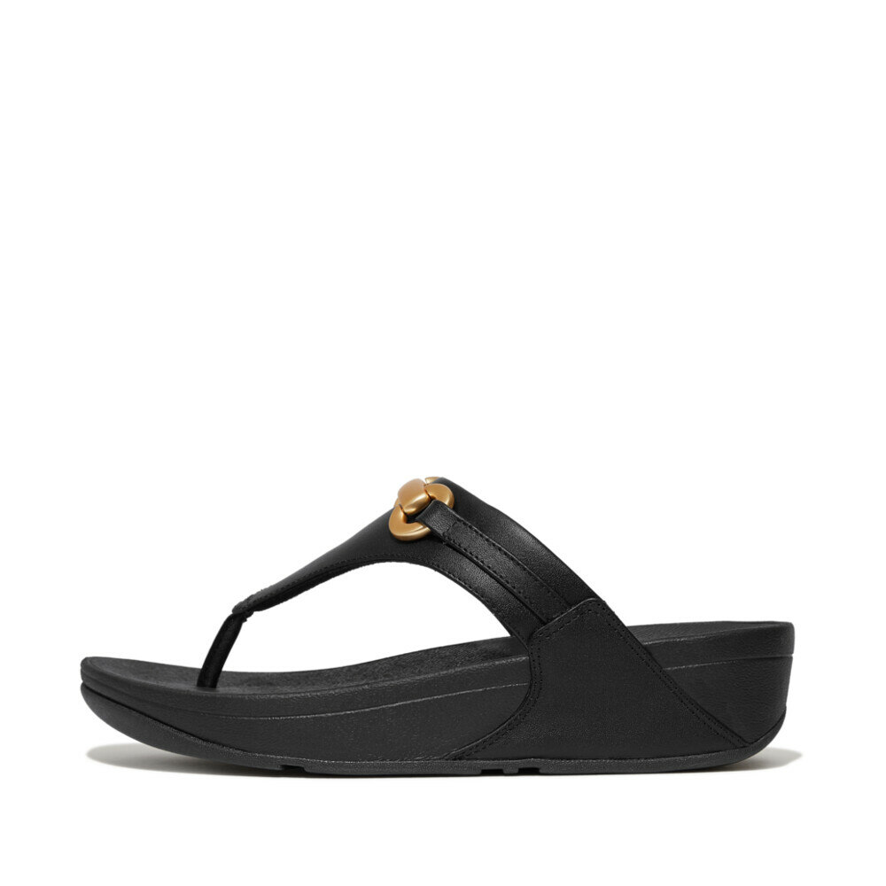 Women LULU CHUNKY-SNAFFLE LEATHER TOE-POST SANDALS Black