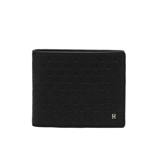 韩际新世界网上免税店-HAZZYS-钱包-HJWA4E831BK Black Logo Pattern Cowhide Half Wallet 短款钱包