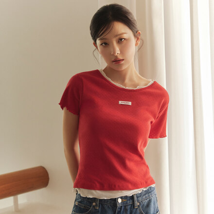 Red Velvet 成员涩琪同款标签镂空叠穿短袖T恤