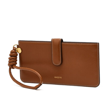 Brown Cow Leather Slim Long Wallet (With Strap) 棕色长钱包