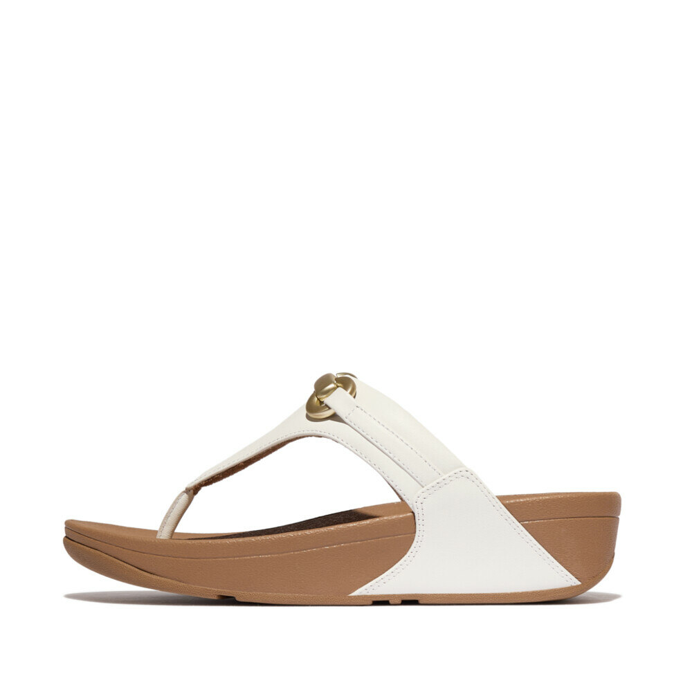 Women LULU CHUNKY-SNAFFLE LEATHER TOE-POST SANDALS Urban White